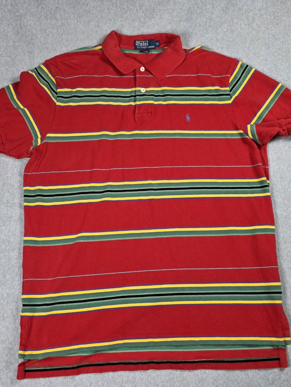 Ralph Lauren Red Polo with Green and Yellow Stripes